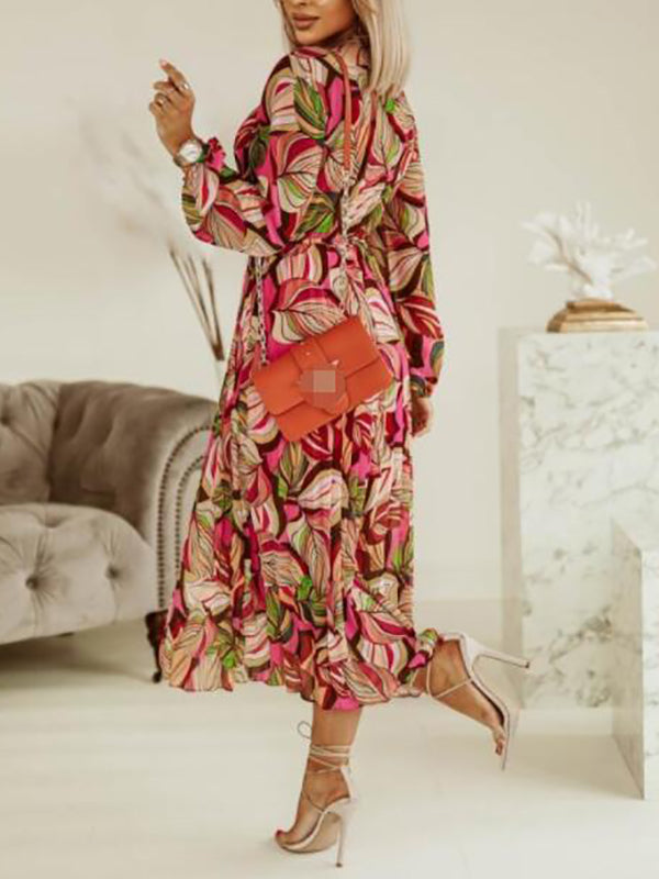 Joliloves Umstandskleid mit Blumendruck, plissiert, Laternenärmel, böhmisches Umstands-Maxikleid