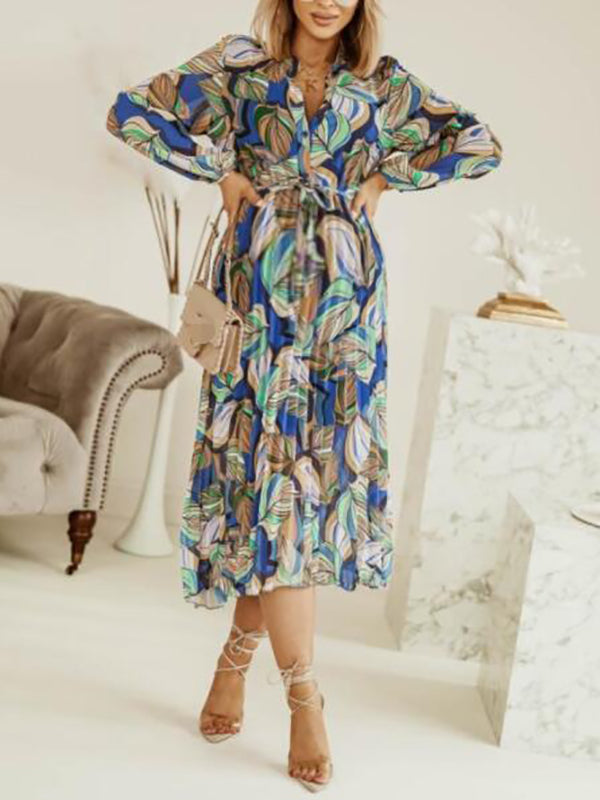 Joliloves Umstandskleid mit Blumendruck, plissiert, Laternenärmel, böhmisches Umstands-Maxikleid