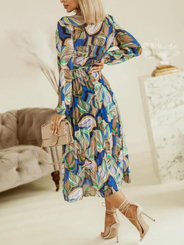 Joliloves Umstandskleid mit Blumendruck, plissiert, Laternenärmel, böhmisches Umstands-Maxikleid