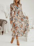 Joliloves Umstandskleid mit Blumendruck, plissiert, Laternenärmel, böhmisches Umstands-Maxikleid