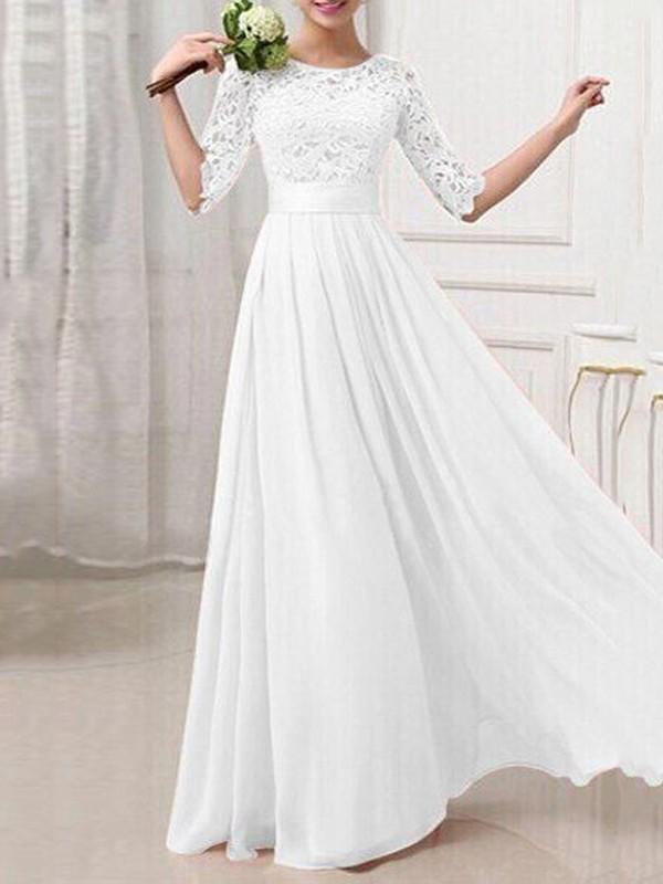 Joliloves Abito lungo premaman in chiffon con maniche a tre quarti in pizzo