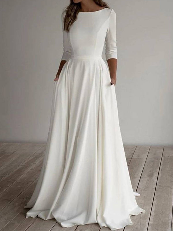 Joliloves Girocollo Maniche A 3/4 A Vita Alta Semi Formale Elegante Abiti Premaman da Sposa Bianchi Maxi abiti