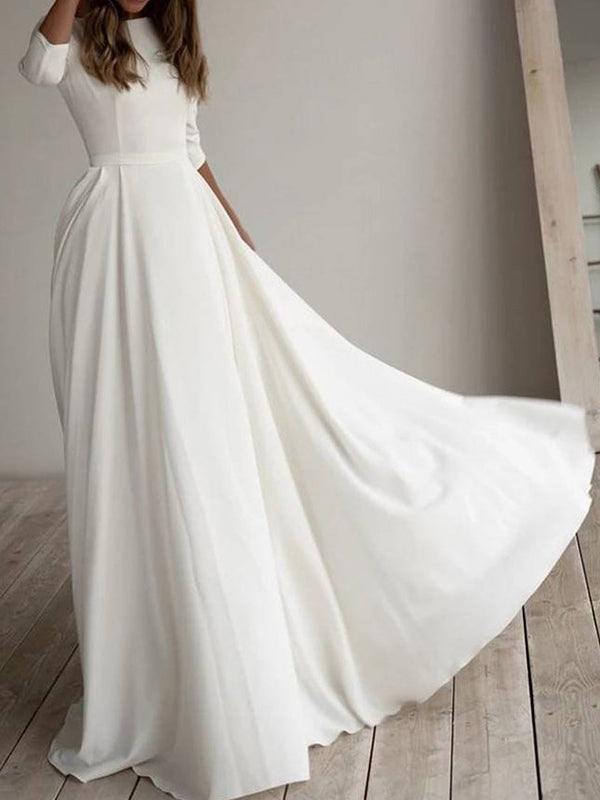 Joliloves Girocollo Maniche A 3/4 A Vita Alta Semi Formale Elegante Abiti Premaman da Sposa Bianchi Maxi abiti