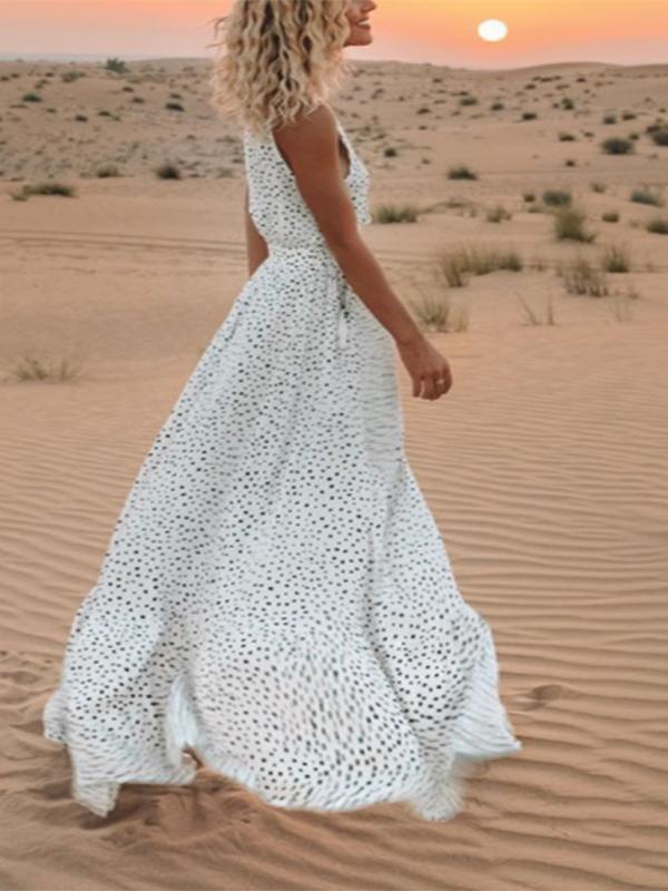 Joliloves Polka Dot Muster Kordelzug ärmellose Urlaub elegante Umstandskleider