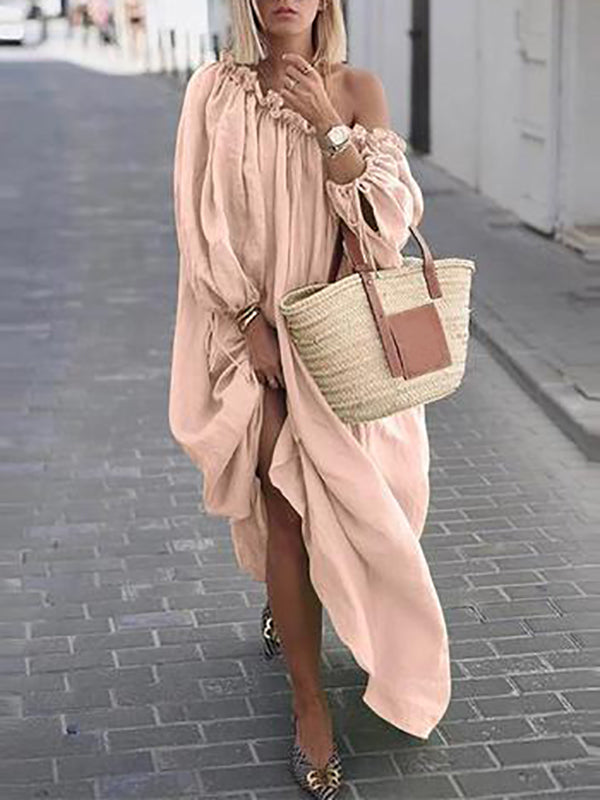 Joliloves Abito Premaman Per donna Largo Vestito maxi Tinta unica Increspato Primavera Estate Senza spalline caldo Vacanze Largo