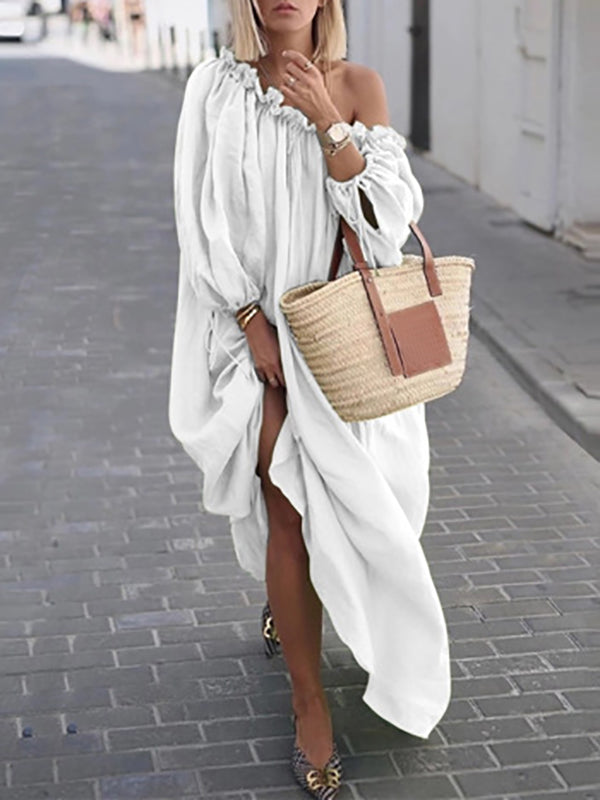 Joliloves Abito Premaman Per donna Largo Vestito maxi Tinta unica Increspato Primavera Estate Senza spalline caldo Vacanze Largo