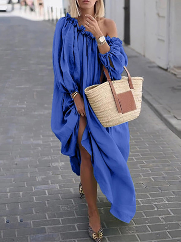 Joliloves Abito Premaman Per donna Largo Vestito maxi Tinta unica Increspato Primavera Estate Senza spalline caldo Vacanze Largo