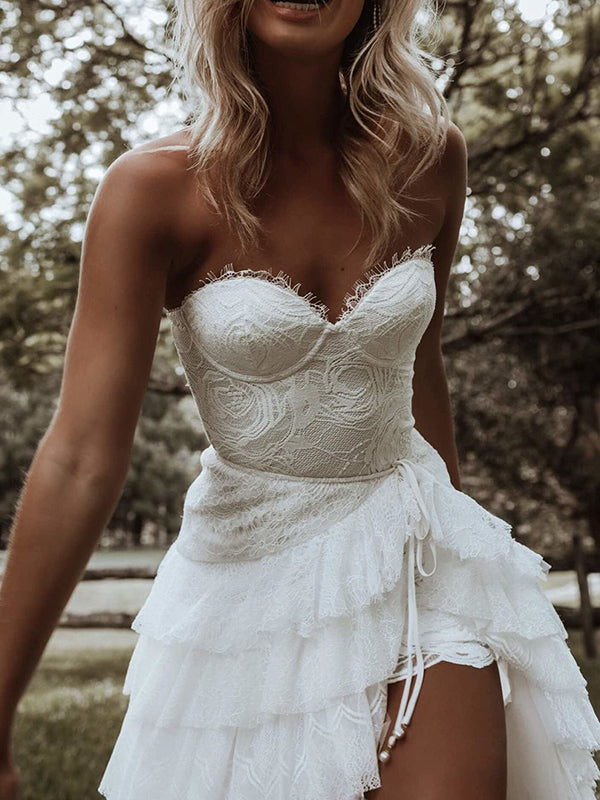 Joliloves Abito Premaman Per Colore Unico Pizzo Senza Spalline Spalle Scoperte Corto Davanti Lungo Dietro Vestiti premaman eleganti