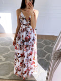 Joliloves Maxi abiti premaman romantici con scollo a V e spacco floreale con cinturino a condole
