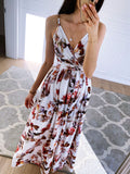 Joliloves Maxi abiti premaman romantici con scollo a V e spacco floreale con cinturino a condole