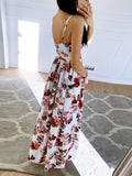 Joliloves Maxi abiti premaman romantici con scollo a V e spacco floreale con cinturino a condole