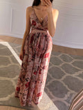 Joliloves Maxi abiti premaman romantici con scollo a V e spacco floreale con cinturino a condole