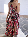 Joliloves Maxi abiti premaman romantici con scollo a V e spacco floreale con cinturino a condole