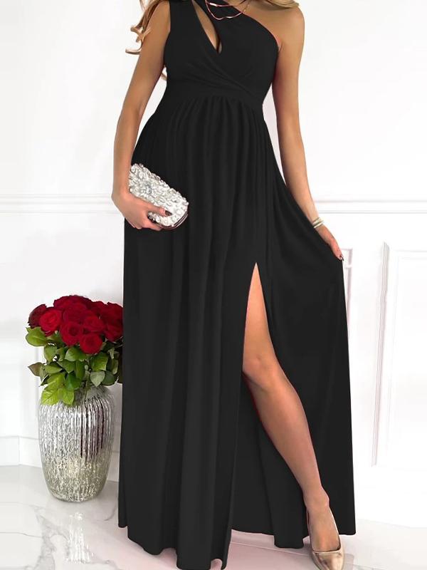 Joliloves Una Spalla Spacco Laterale A Vita Alta Cocktail Abiti eleganti premaman