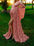 Joliloves Maxi Abito Pizzo Spacco Trasparente Elegante Abito per servizio fotografico premaman