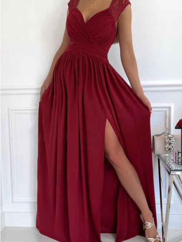 Joliloves Abito Premaman Per Patchwork Pizzo Spacco Laterale Senza Schienale Eleganti Maxi Abiti Vestito