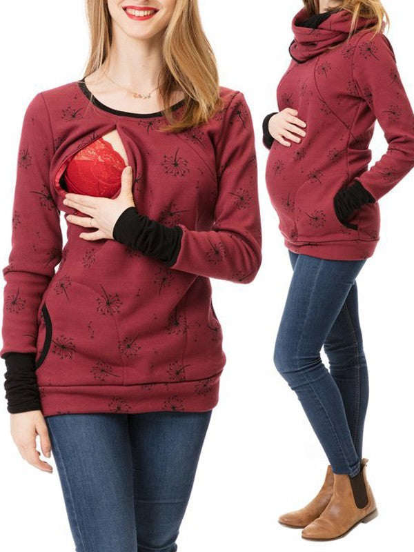 Joliloves Maglione da allattamento maglione premaman tasche con fiori di tarassaco giacca dolcevita felpa