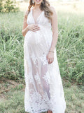 Joliloves Fotoshooting-Kleid, Netzstickerei, Maxi-Umstandskleid, elegantes Zeremonienkleid