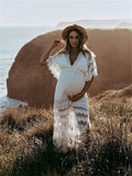 Joliloves Bianco Pizzo Spacco Laterale Senza Schienale Coulisse Con Cintura Elegante Maxi Abiti premaman per servizi fotografici