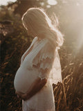 Joliloves Bianco Pizzo Spacco Laterale Senza Schienale Coulisse Con Cintura Elegante Maxi Abiti premaman per servizi fotografici