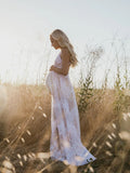 Joliloves Fotoshooting-Kleid, Netzstickerei, Maxi-Umstandskleid, elegantes Zeremonienkleid