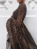 Joliloves Umstandskleid mit Leopardenmuster, hoher Taille, elegantes Maxikleid 