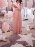 Joliloves Abito lungo rosa con spacco per cintura tagliato con ampia altalena elegante servizio fotografico di maternità per baby shower