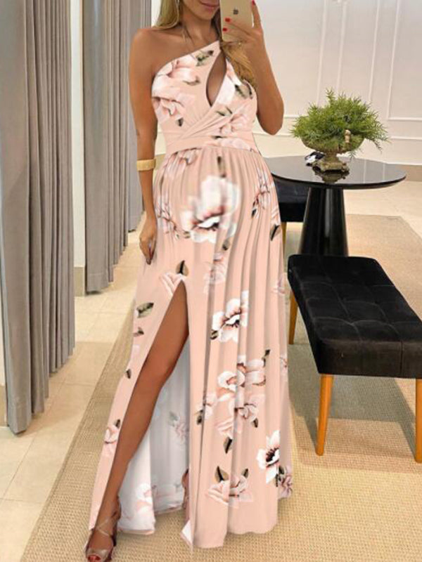 Joliloves Umstandskleid für Seitenschlitz, One-Shoulder-Umstands-Maxikleid 