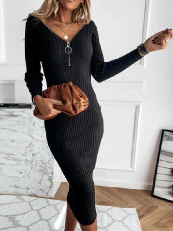 Joliloves Umstandskleid mit Reißverschluss, figurbetont, Pullover in Übergröße, Umstandsmode, elegantes Maxikleid 