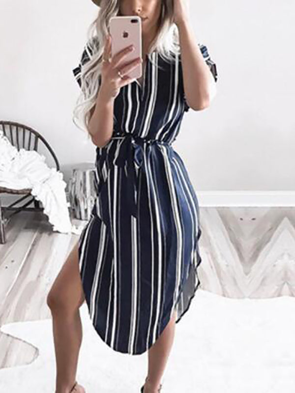 Joliloves Umstandskleid mit gestreiftem Gürtel, Büro, lässiges Umstands-Maxikleid 