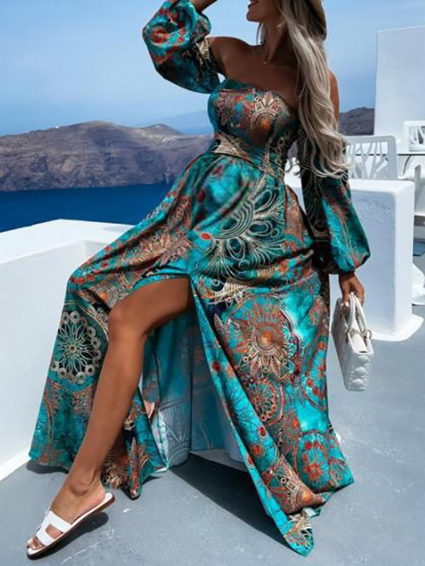 Joliloves Umstandskleid für Blumendruck, U-Boot-Ausschnitt, Umstandsmode, böhmisches Maxikleid 