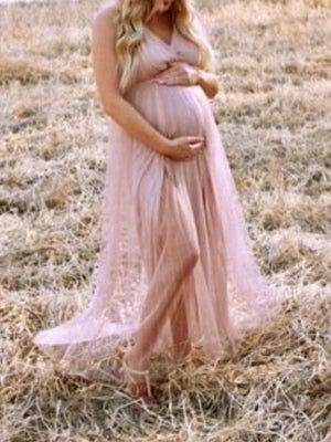 Joliloves Grenadine Trägerloses Umstands-Maxikleid mit V-Ausschnitt und Trägern
